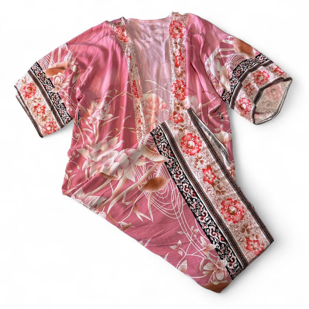 Pink Flamingo Kimono Robe Full Length Bohemian Dressing Gown