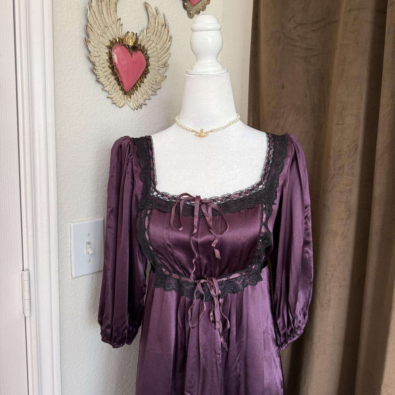 Vintage Betsey Johnson Milkmaid Puff Sleeve Purple Silk Princess Dress