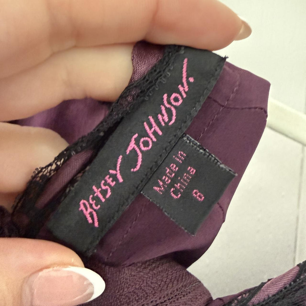 Vintage Betsey Johnson Milkmaid Puff Sleeve Purple Silk Princess Dress