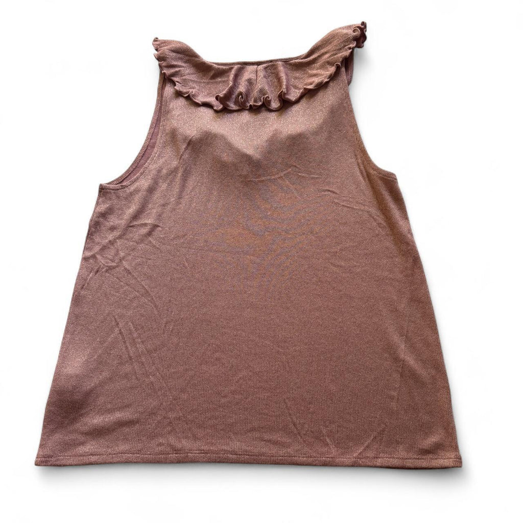 PAIGE Rainey Pink Metallic Ruffle Lace Up Sleeveless Knit Top Women's S