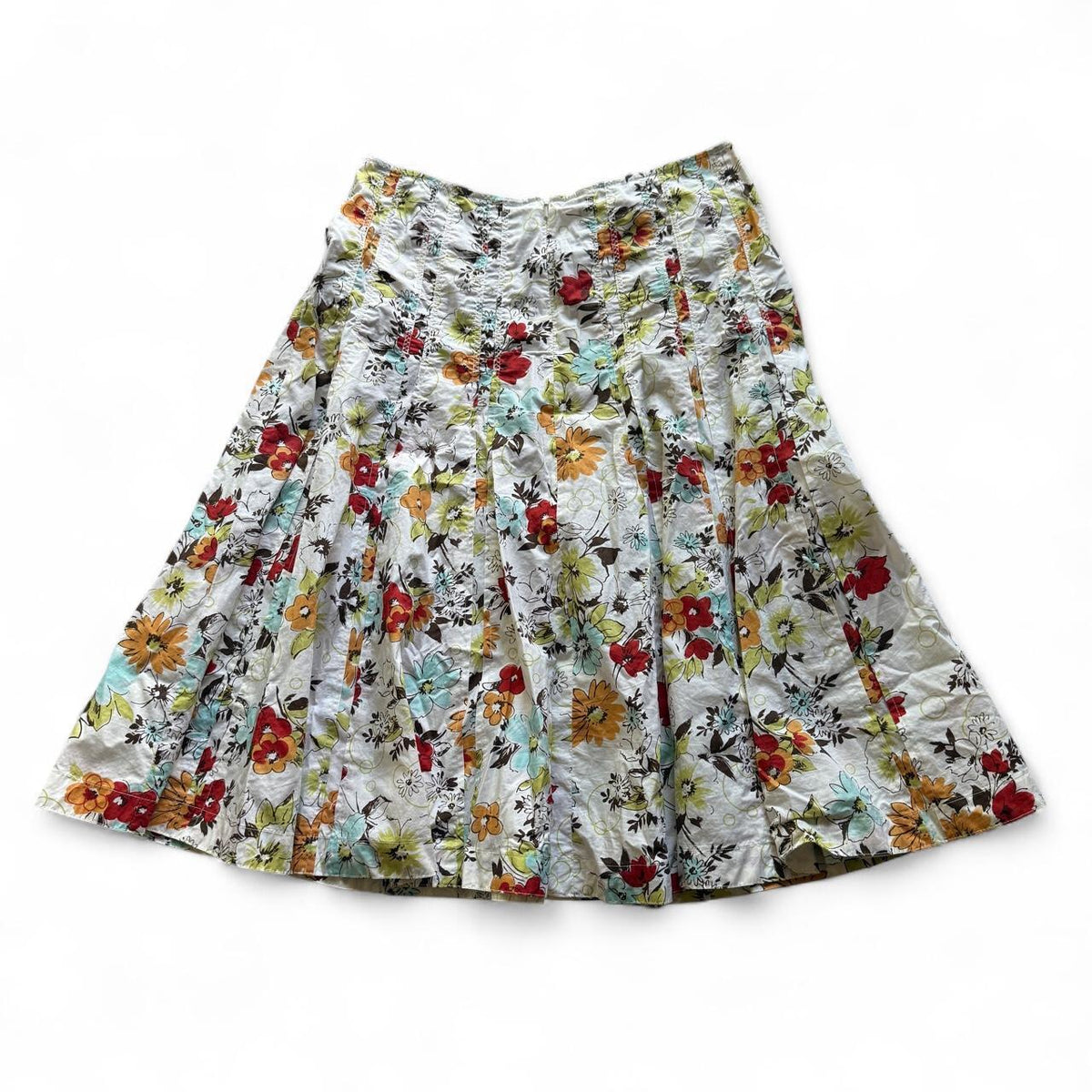CAbi Palapa Dolly Floral Pleated Cotton A Line Midi Skirt Cottagecore
