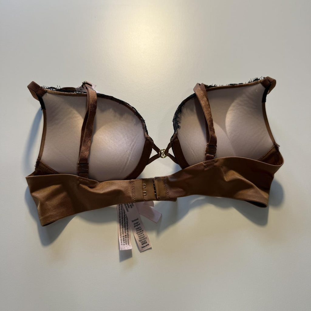 Victoria's Secret Nude Bombshell Pushup Bra Black Lace Trim 34A