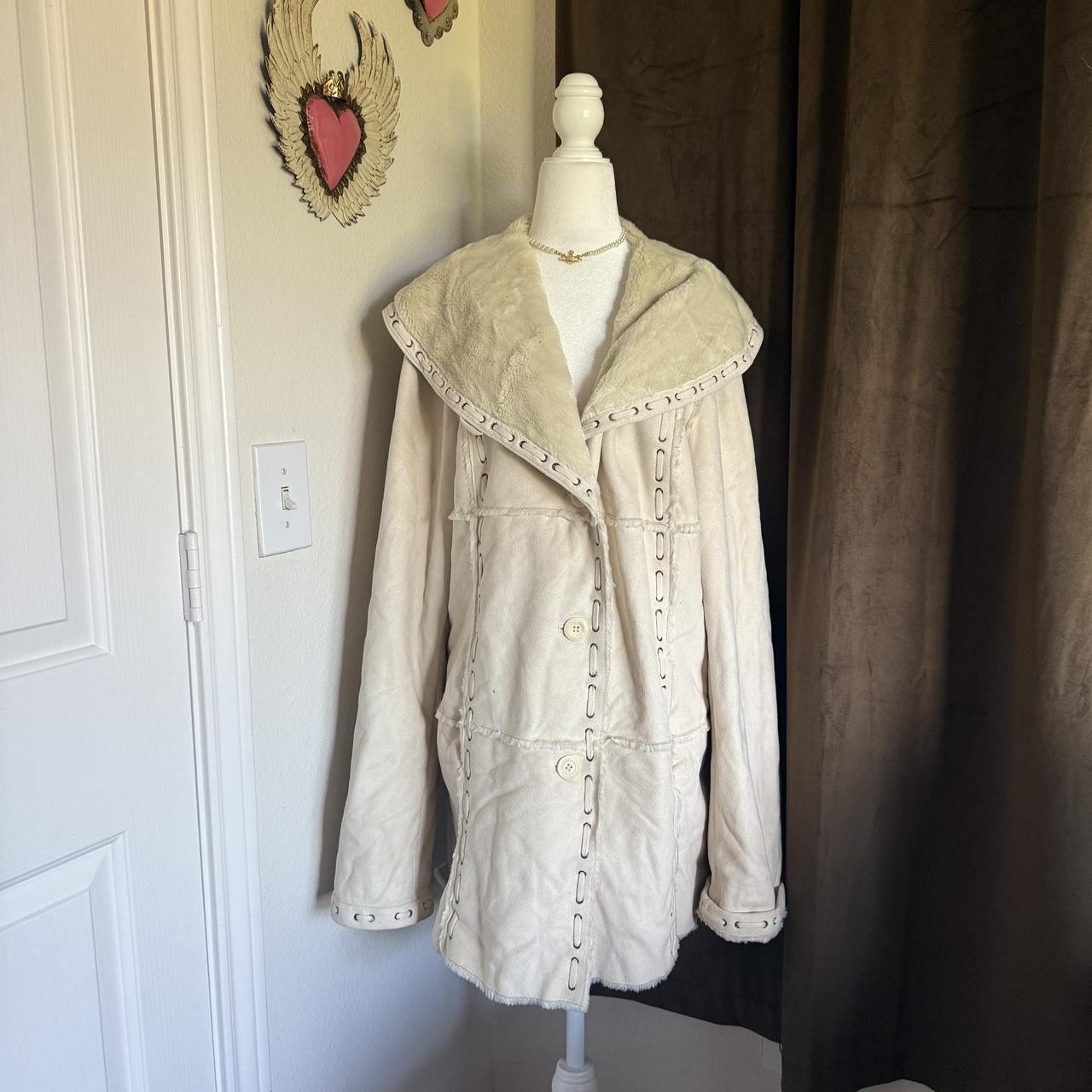 Dennis Basso White Shearling Penny Lane Coat Women’s XL