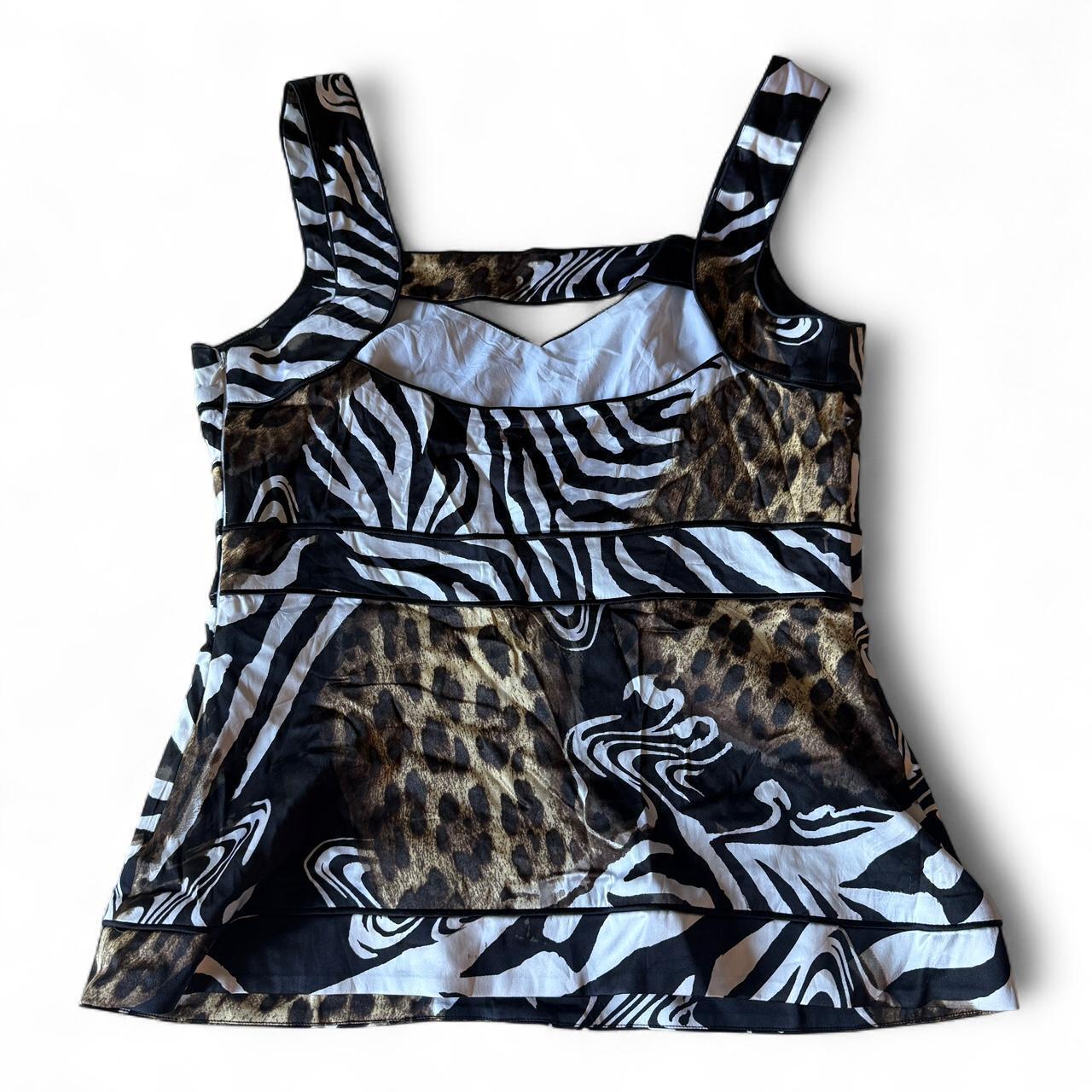 Cache Zebra Print Animal Print Silk Blend Blouse