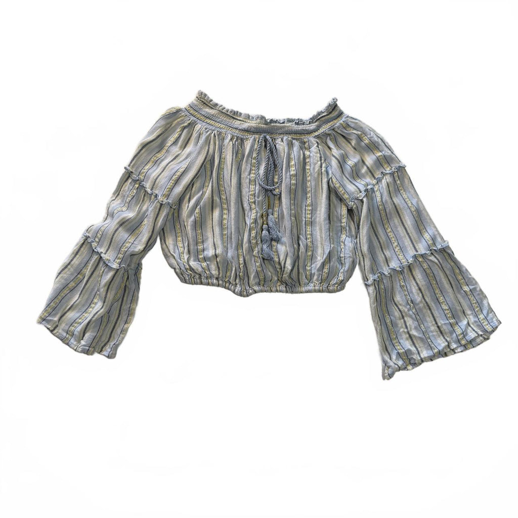 Wonderly Striped Off the Shoulder Bohemian Cinched Waist Blouse Hippie Festival