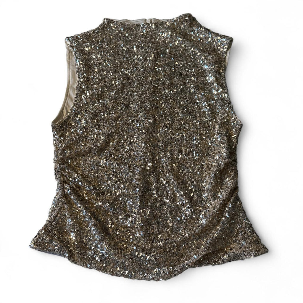 H&M Sequin Detail Sleeveless Silver Mock Neck Blouse