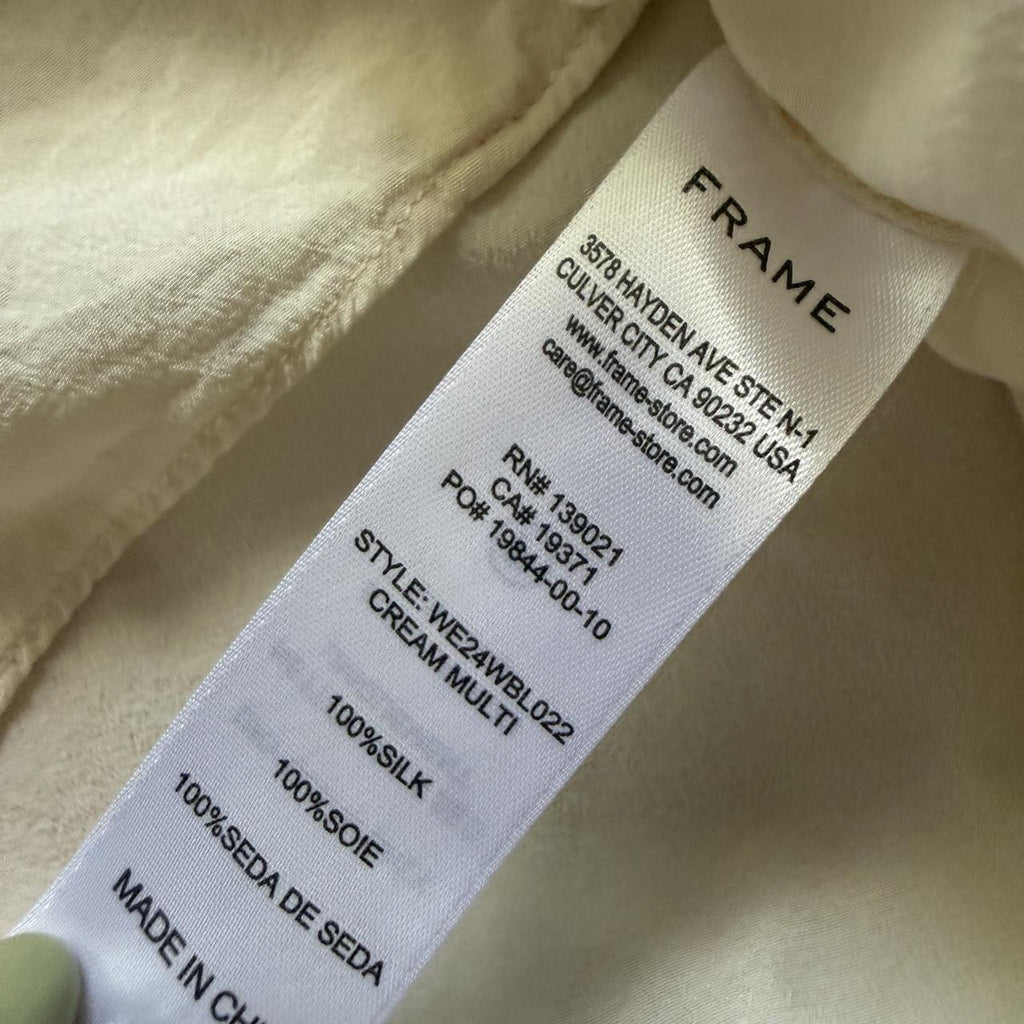 FRAME The Silk Sailor Blouse S Cream Navy Puff Sleeve Designer Top