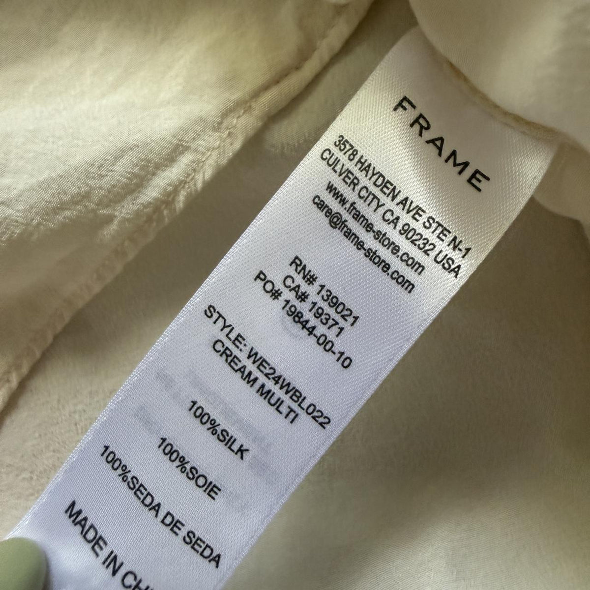 FRAME The Silk Sailor Blouse S Cream Navy Puff Sleeve Designer Top