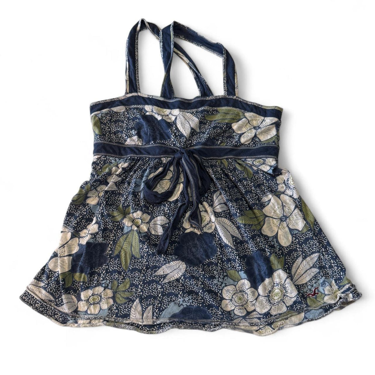 Y2K Hollister Floral Cotton Babydoll Top Coastal Surfer Girl Tie Detail