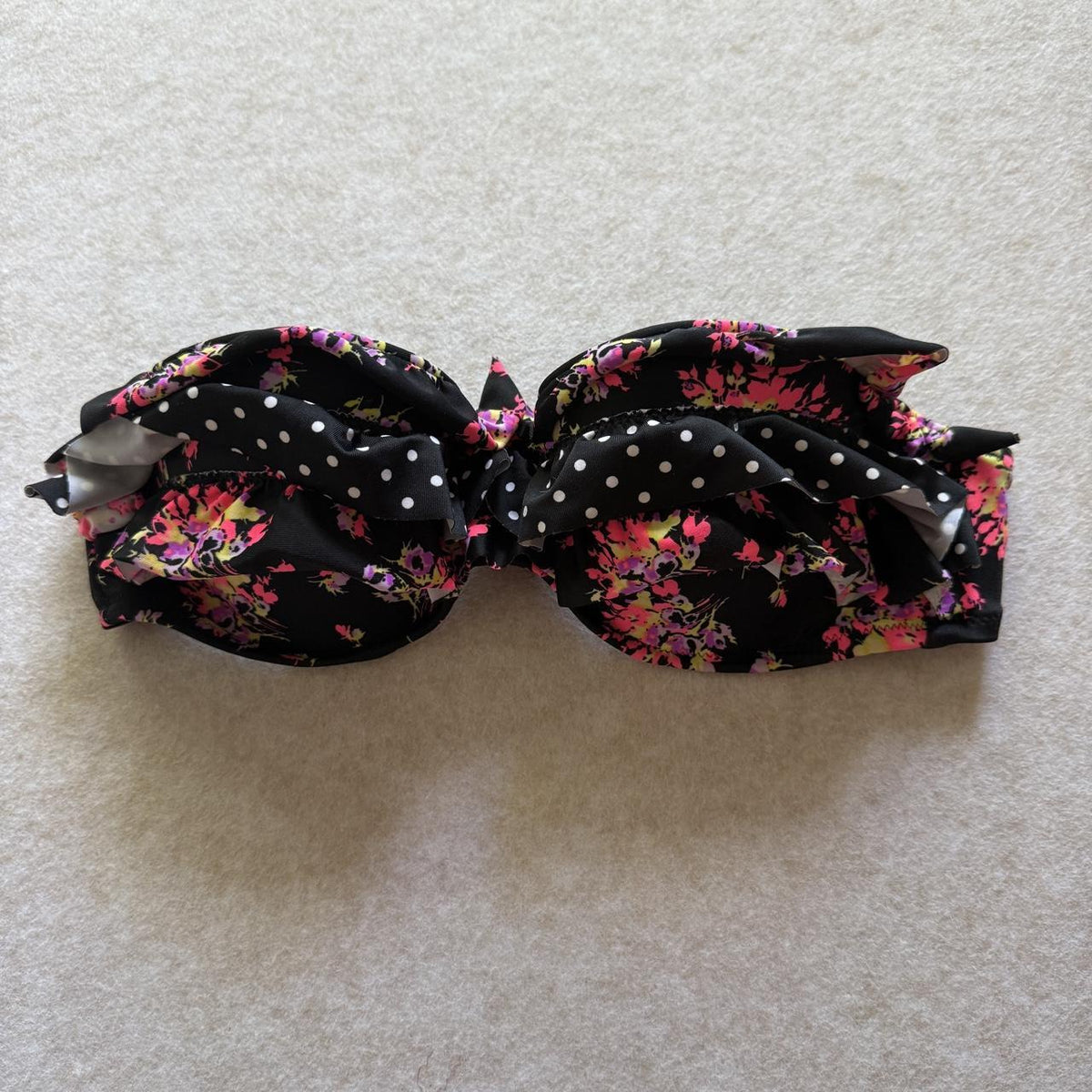 Victoria's Secret 34B Floral Polka Dot Ruffle Bandeau Bikini Swim Top