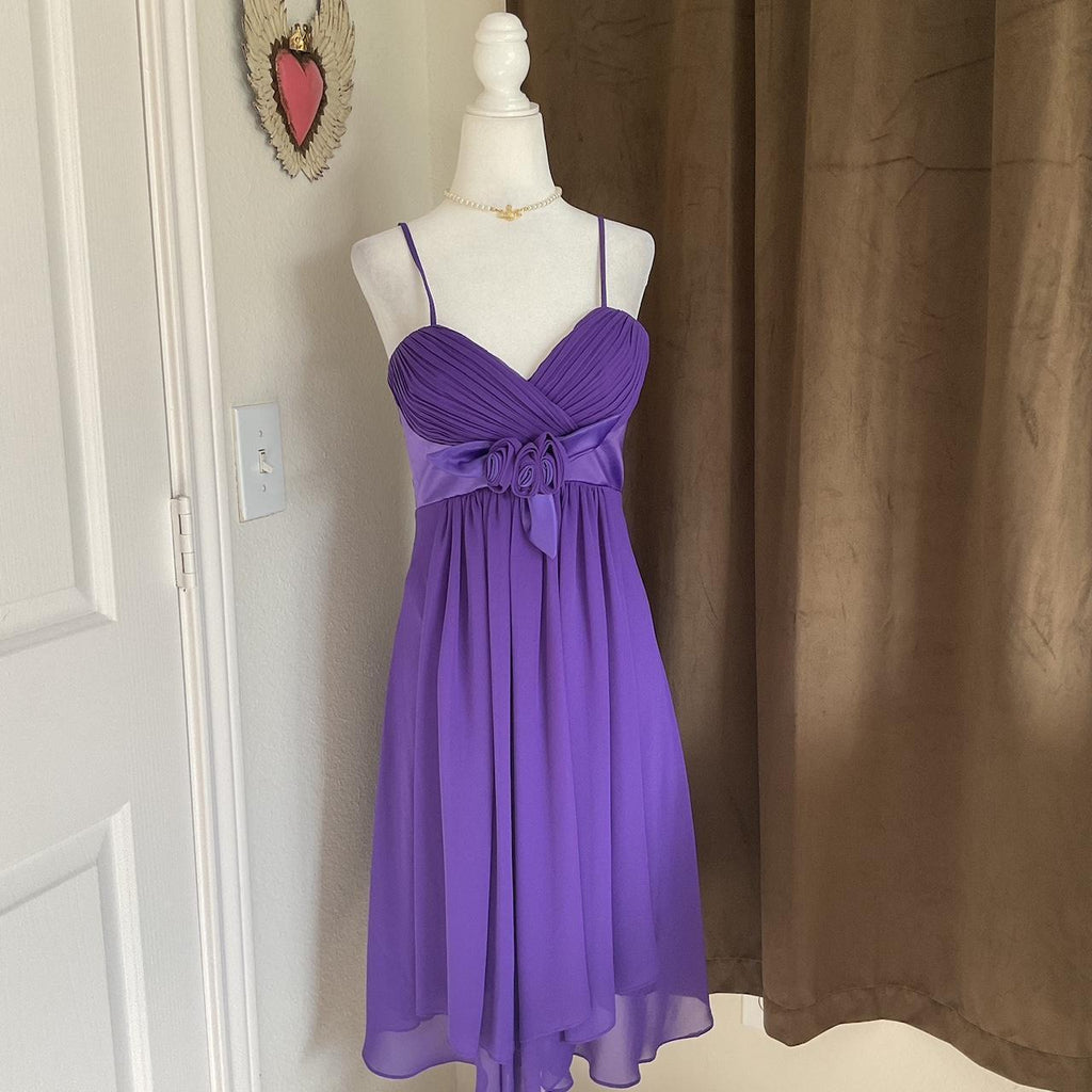 Y2K Early 2000s Purple Fairy Formal Dress — Rosette Detail, Asymmetrical Hem
