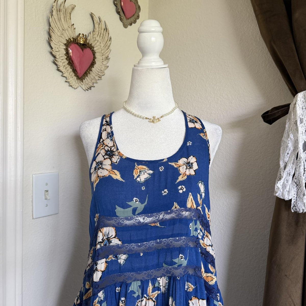 Free People Intimates Flowy Floral Swing Slip Dress 2010s Twee Bohemian Hippie