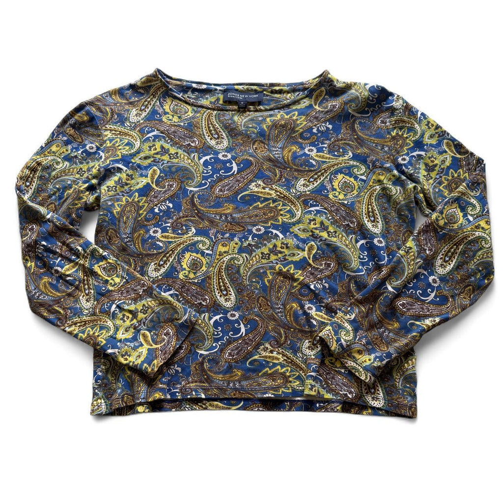 Jones New York Paisley Bohemian 100% Cotton Long Sleeve Blouse