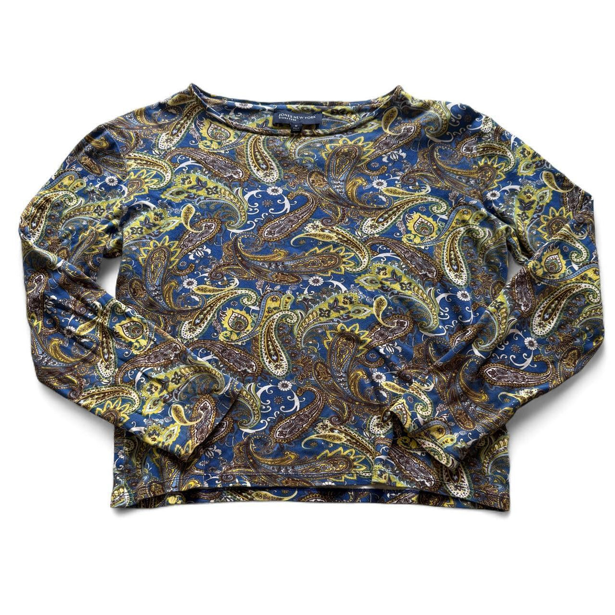 Jones New York Paisley Bohemian 100% Cotton Long Sleeve Blouse