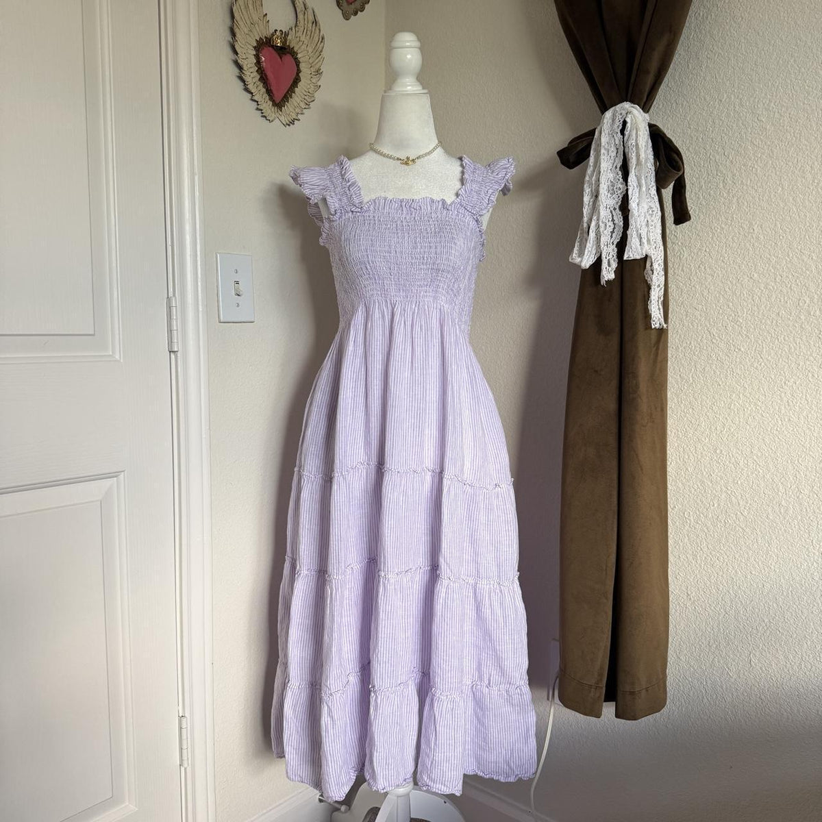 Hill House Home Ellie Nap Dress S Lilac Linen Stripe Tiered Maxi Purple