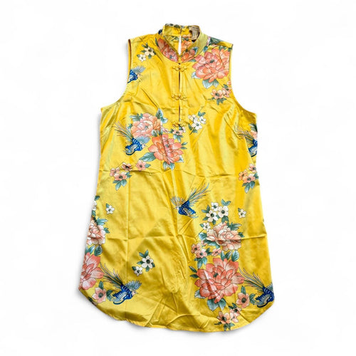 thriftalina Yellow Asian Inspired Sleeveless Mini Dress Size M Spring Vacation Dress
