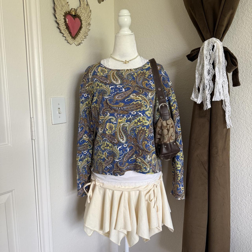 Jones New York Paisley Bohemian 100% Cotton Long Sleeve Blouse