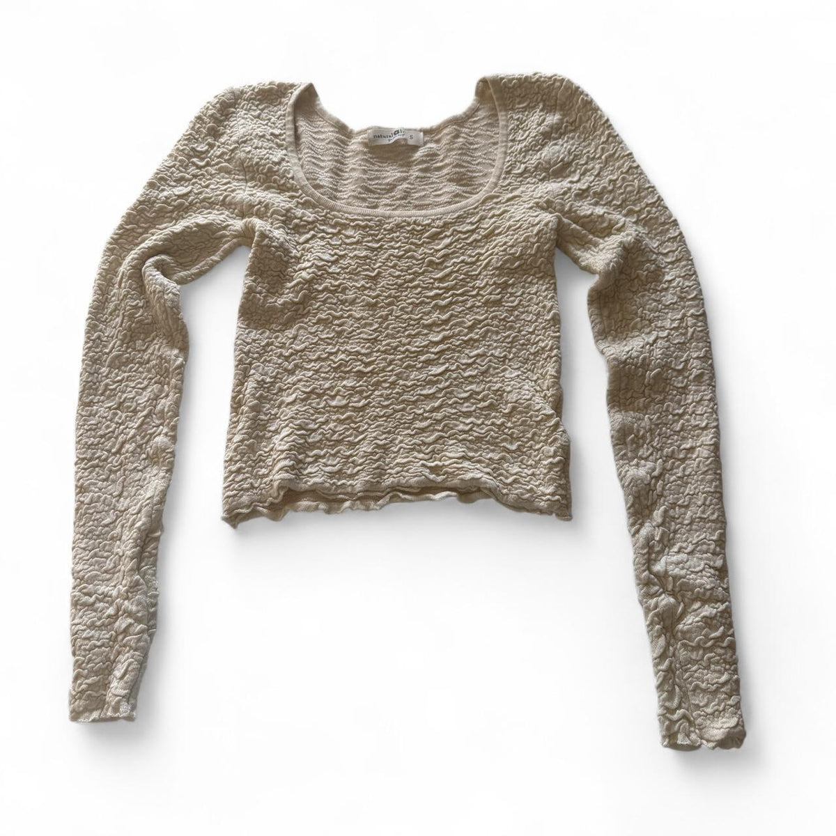 Natural Life Textured Cream Bohemian Crop Top Hippie Soft Layering Fall