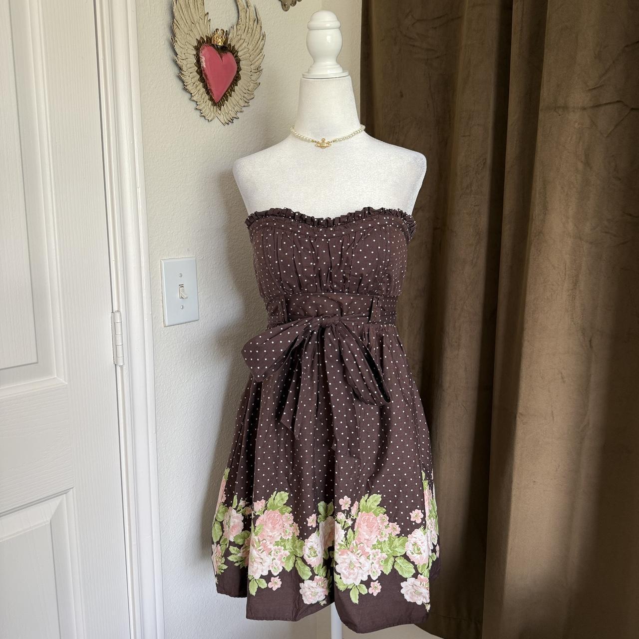 Early 2000s City Studio Coquette Polka Dot Floral Girly Mini Dress with Bow