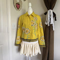Vintage Yellow Sunflower Quirky Campy Lightweight Jacket Beaded Handpainted