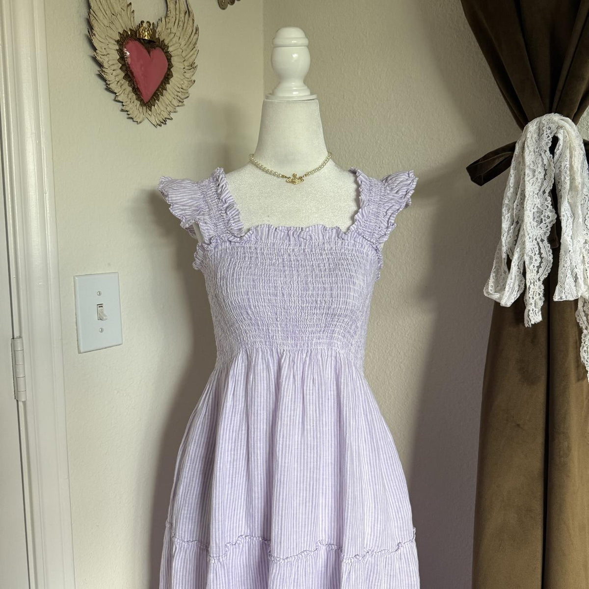 Hill House Home Ellie Nap Dress S Lilac Linen Stripe Tiered Maxi Purple