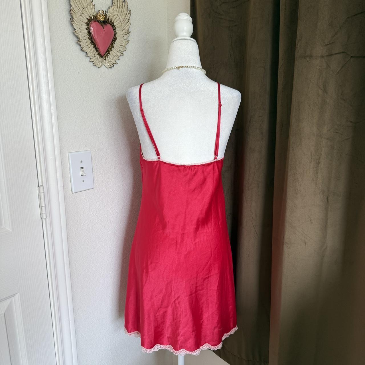 Victoria’s Secret Red Satin Slip Dress — Lace Trim Coquette Lingerie