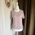 Starlet Pink Y2K Rhinestone Ribbed Baby Tee Blingy Girly Top Sz L