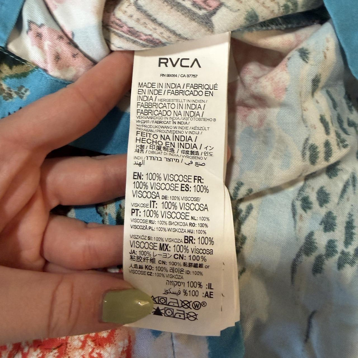 RVCA Unique Pattern T-Shirt Dress Whimsical Asian Inspired Mini Button Detail