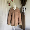 Fleet Street LTD Faux Suede Shearling Hooded Winter Coat Women's XL Tan