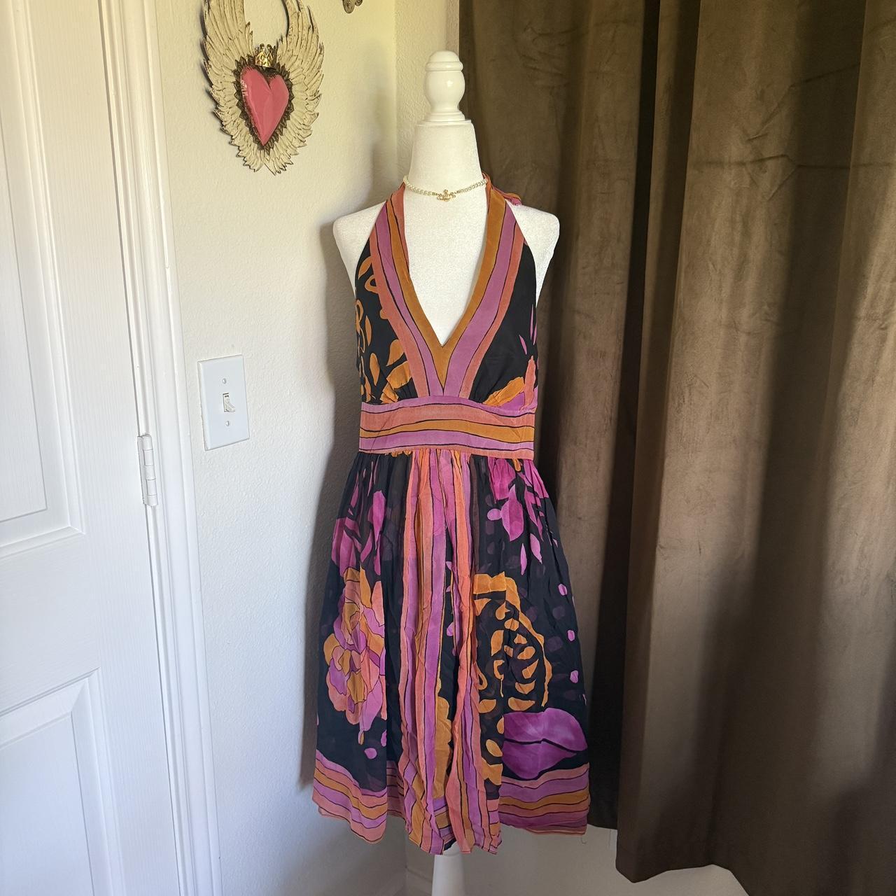 Jones New York Silk Halter Printed Dress Bohemian Summer