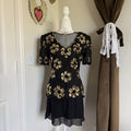Vintage 1980s Stenay Black Gold Silk Sequin Beaded Floral Blouse Women's Small