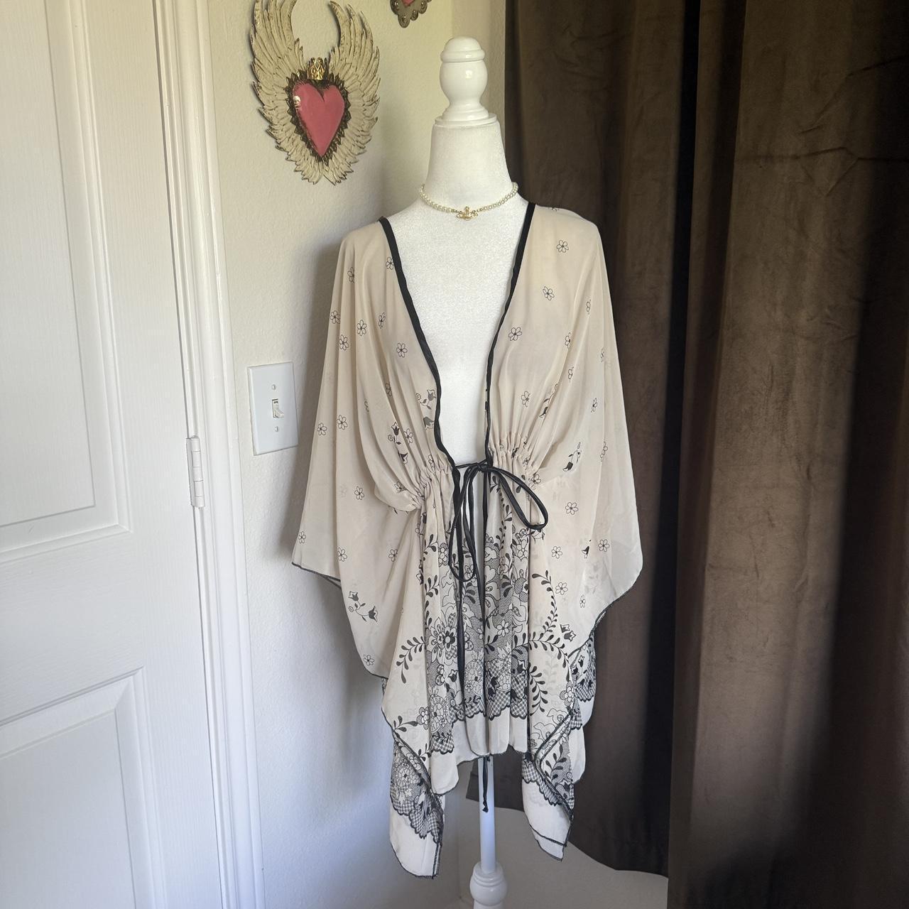 Gemini Sheer Kimono Floral Printed Robe Butterfly Batwing Silhouette Feminine Chic