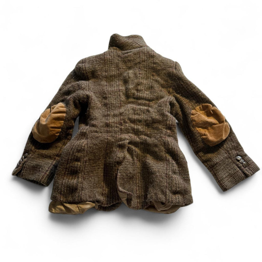 Ralph Lauren Wool Equestrian Jacket Girls 7/8 Brown Plaid Leather Patches