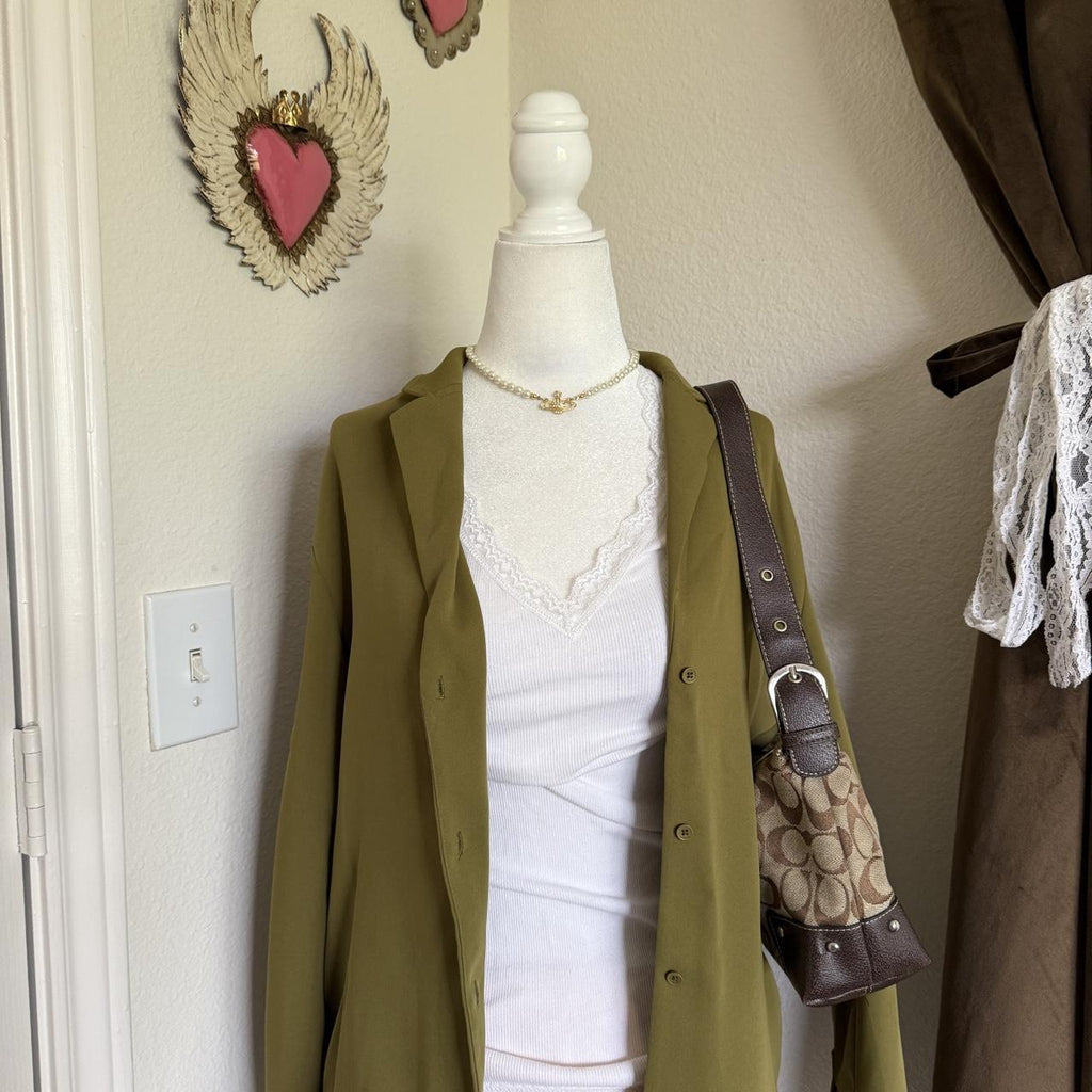 Aritzia Babaton Monacle Button Down Chartreuse Olive Blouse