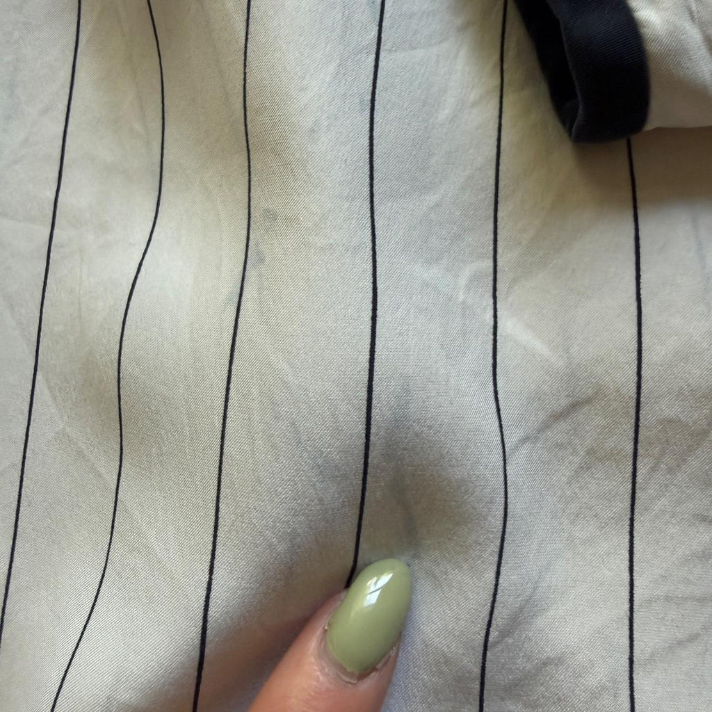 FRAME Silk Pajama Shirt M Ivory Navy Pinstripe Piping Sheer Blouse Flawed