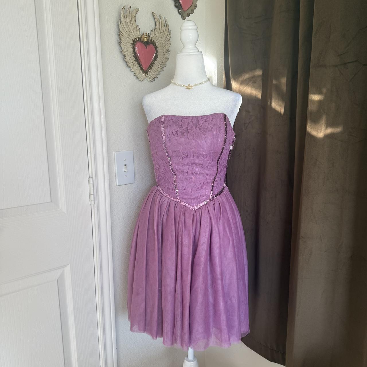 Vintage Y2K Betsey Johnson Lilac Ballerina Purple Tulle Sequin Dress Strapless