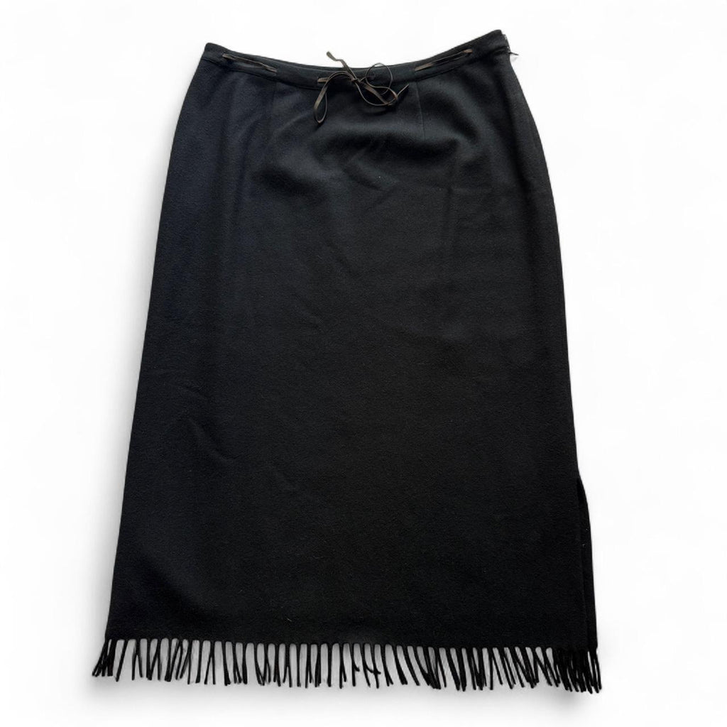 Vintage Harold's Wool Blend Fringe Maxi Skirt Blanket Winter Suede Tie Womens 12