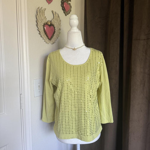 thriftalina Tanjay Y2K Inspired Green Sequin Detail Long Sleeve Blouse