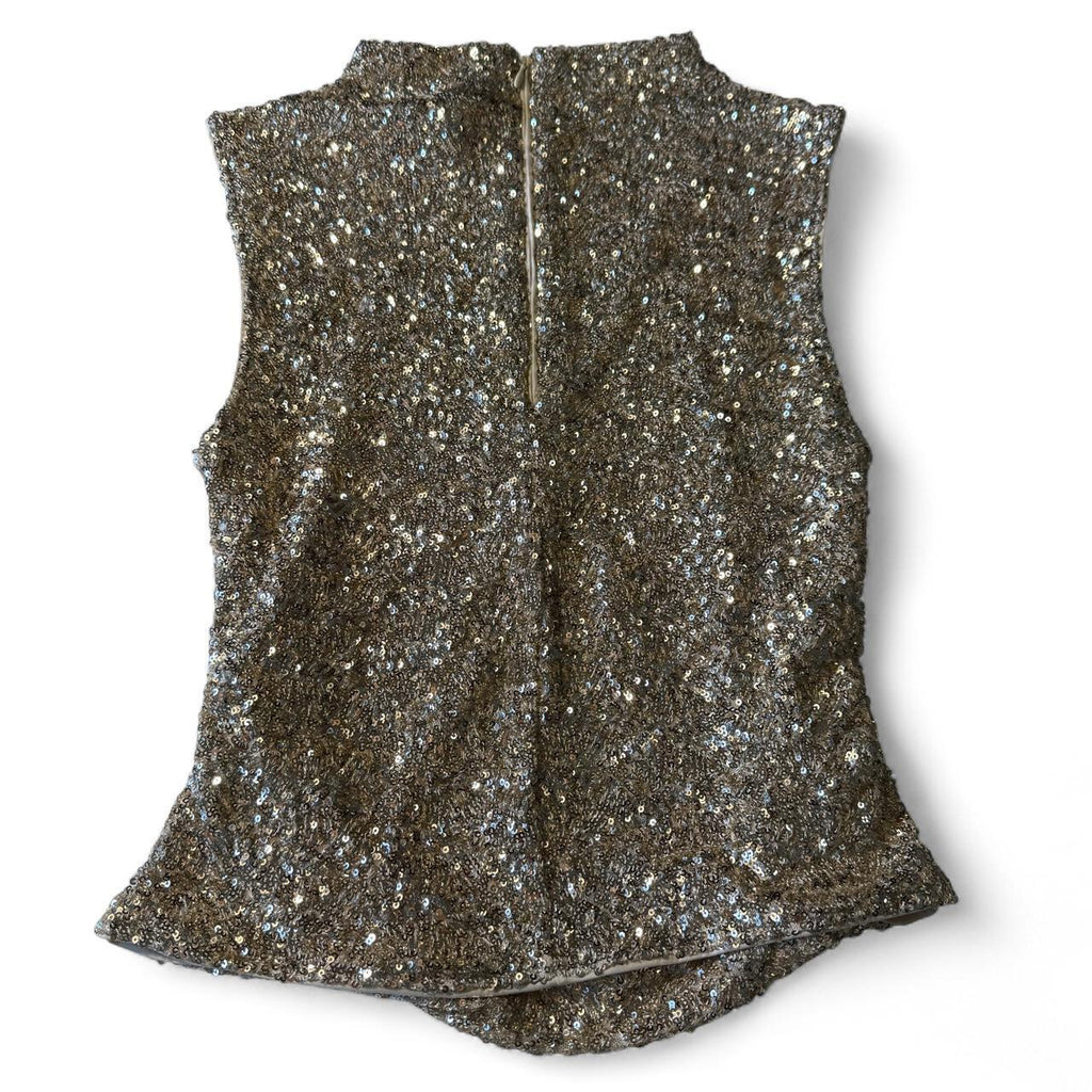 H&M Sequin Detail Sleeveless Silver Mock Neck Blouse