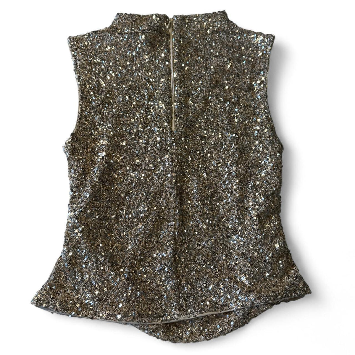 H&M Sequin Detail Sleeveless Silver Mock Neck Blouse