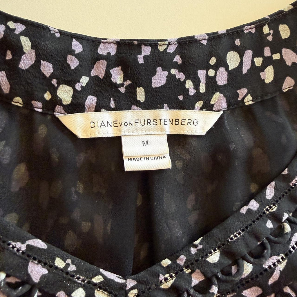 Diane von Furstenberg Purple Silk Blouse Geometric Quiet Luxury