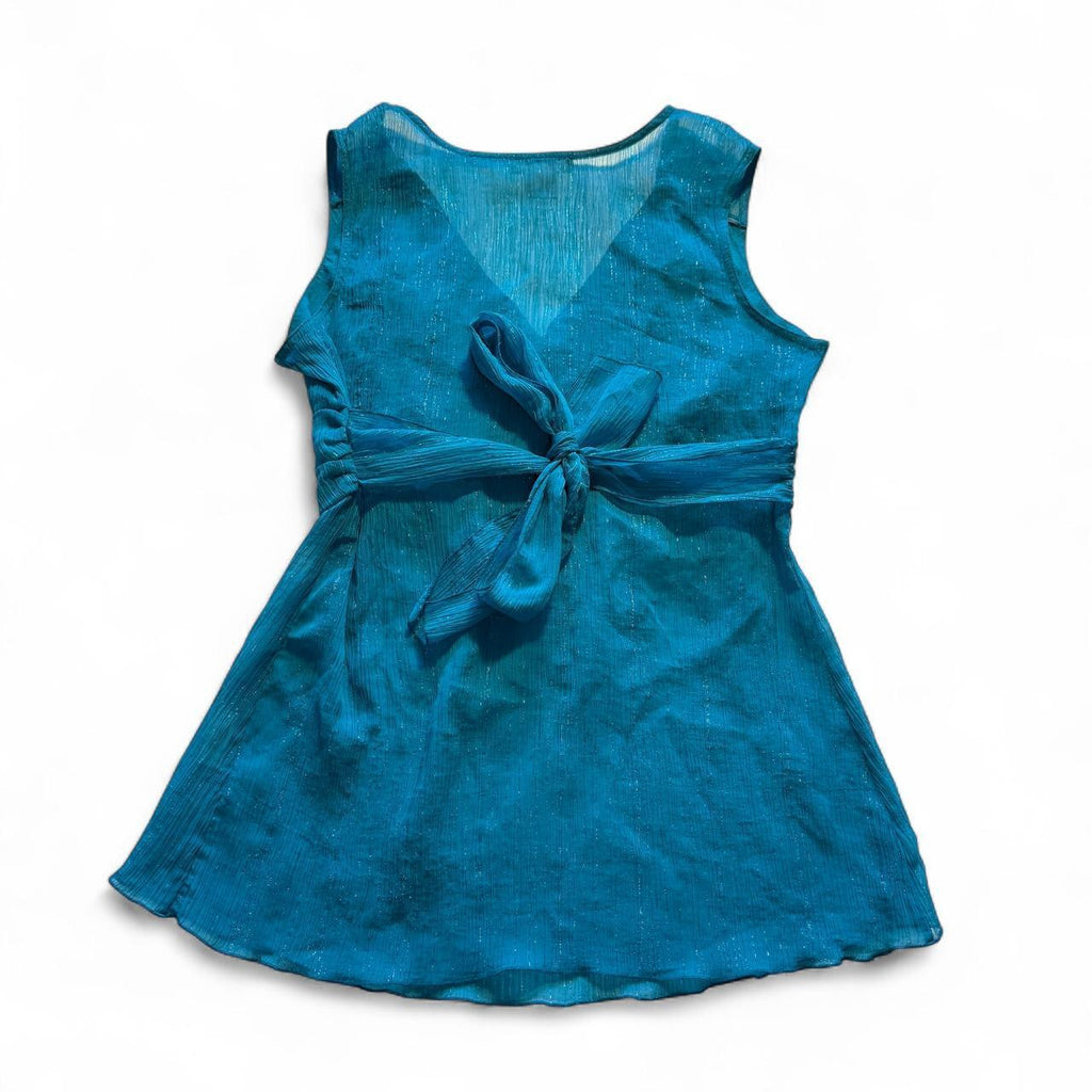 Sheer Sparkly Sleeveless Blouse Tie Back Detail Y2K Mermaid Core