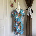 RVCA Unique Pattern T-Shirt Dress Whimsical Asian Inspired Mini Button Detail