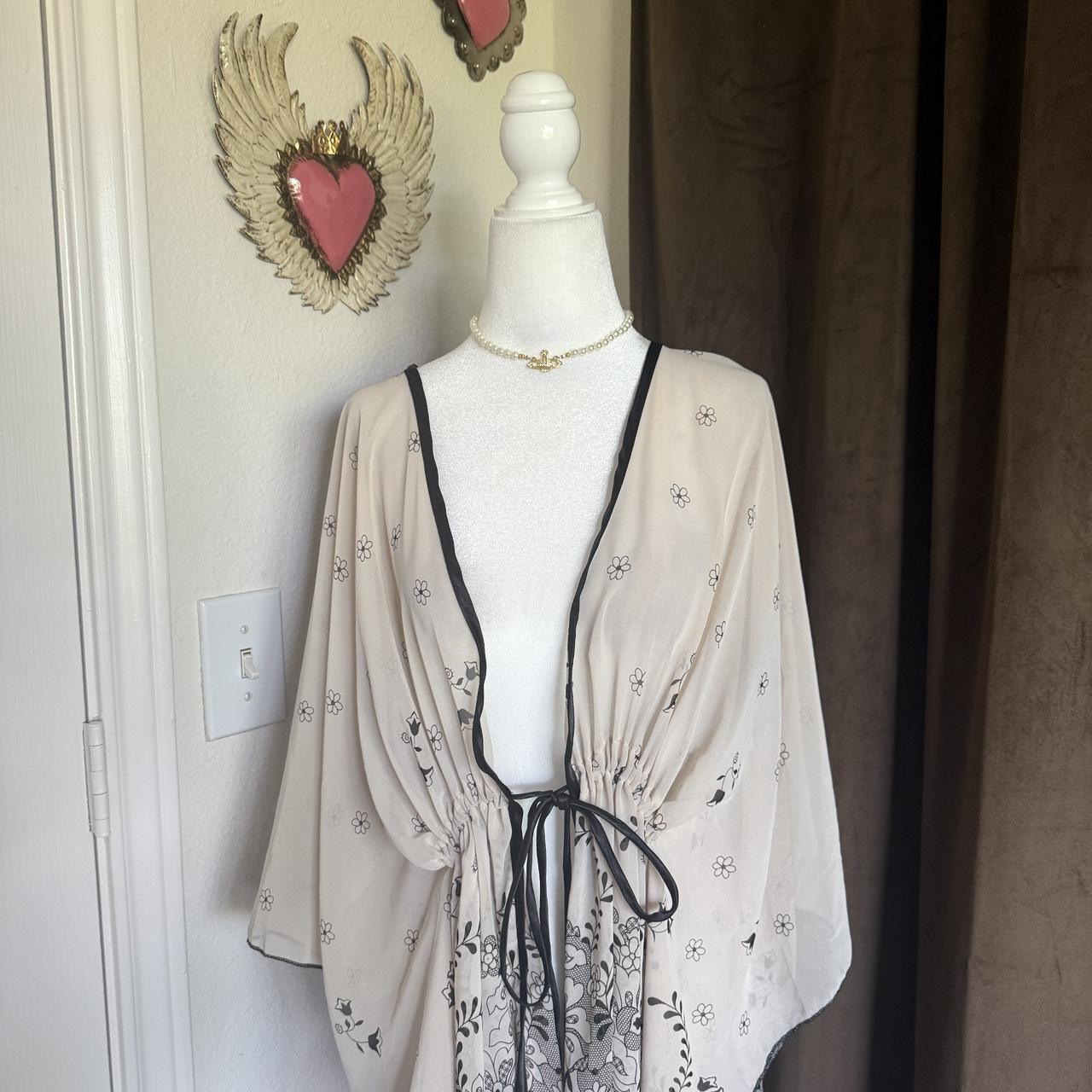 Gemini Sheer Kimono Floral Printed Robe Butterfly Batwing Silhouette Feminine Chic