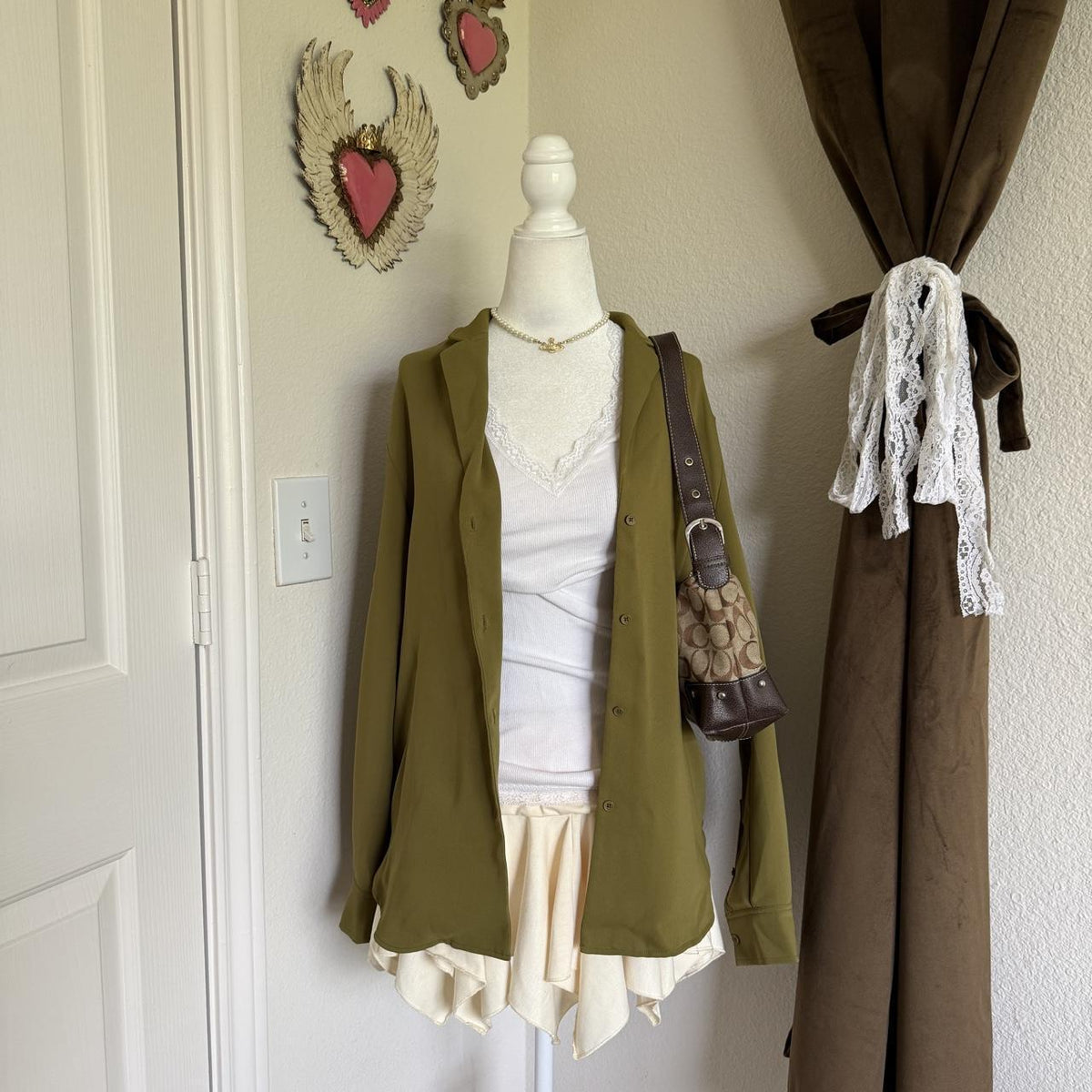 Aritzia Babaton Monacle Button Down Chartreuse Olive Blouse