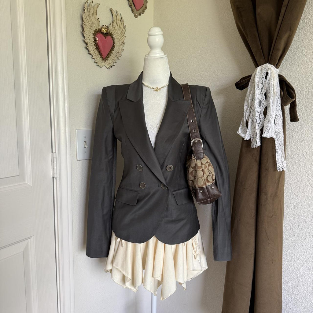 BCBGMAXAZRIA Gray Blazer Shoulder Pads Dramatic Silhouette