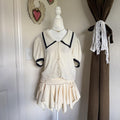 FRAME The Silk Sailor Blouse S Cream Navy Puff Sleeve Designer Top
