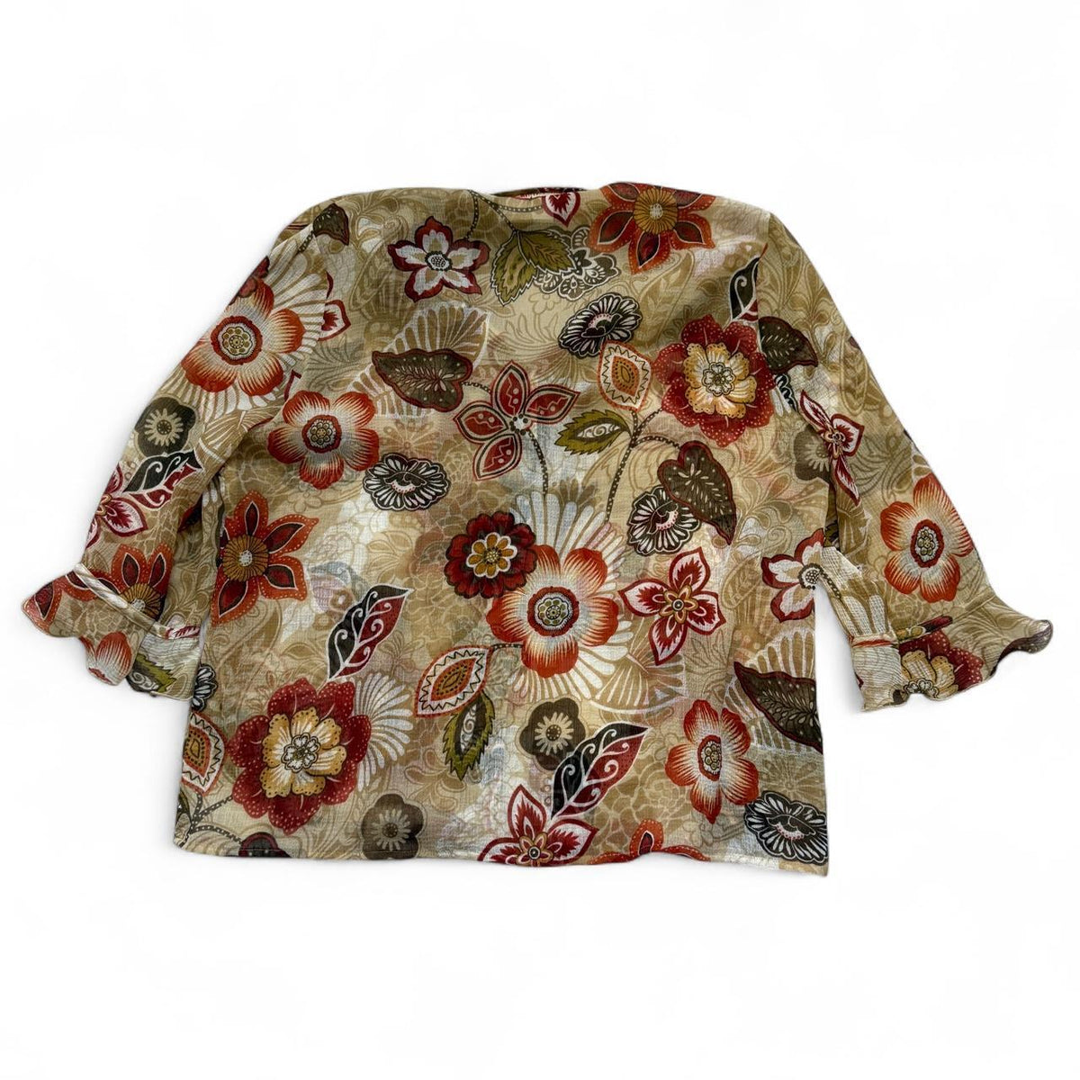 Alfred Dunner Petite Sheer Floral Button Up Blouse Boho Earthy Cottagecore