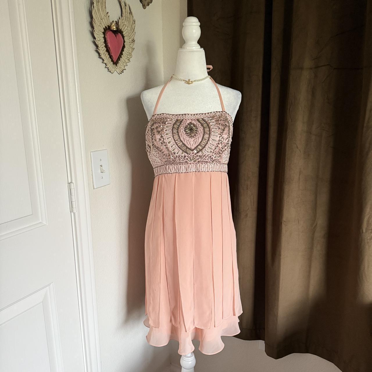 SUE WONG Blush Pink Delicate Beaded Fairy Dress Y2K Formal Girly Winx