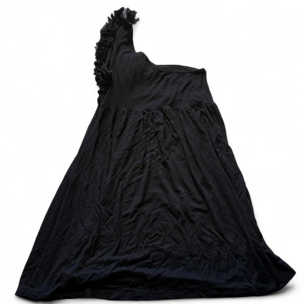 Bebe Black One Shoulder Rosette Ruffle Mini Dress Size M Going Out Y2K